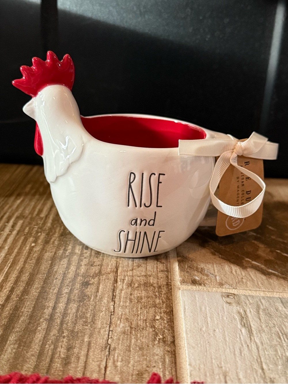 Rae Dunn White and Red 'Rise and Shine' Chicken Mug